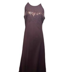 VTG Cachet Gown Beaded Dress Size 12 Brown Jeweled High Neck Prom Event y2k